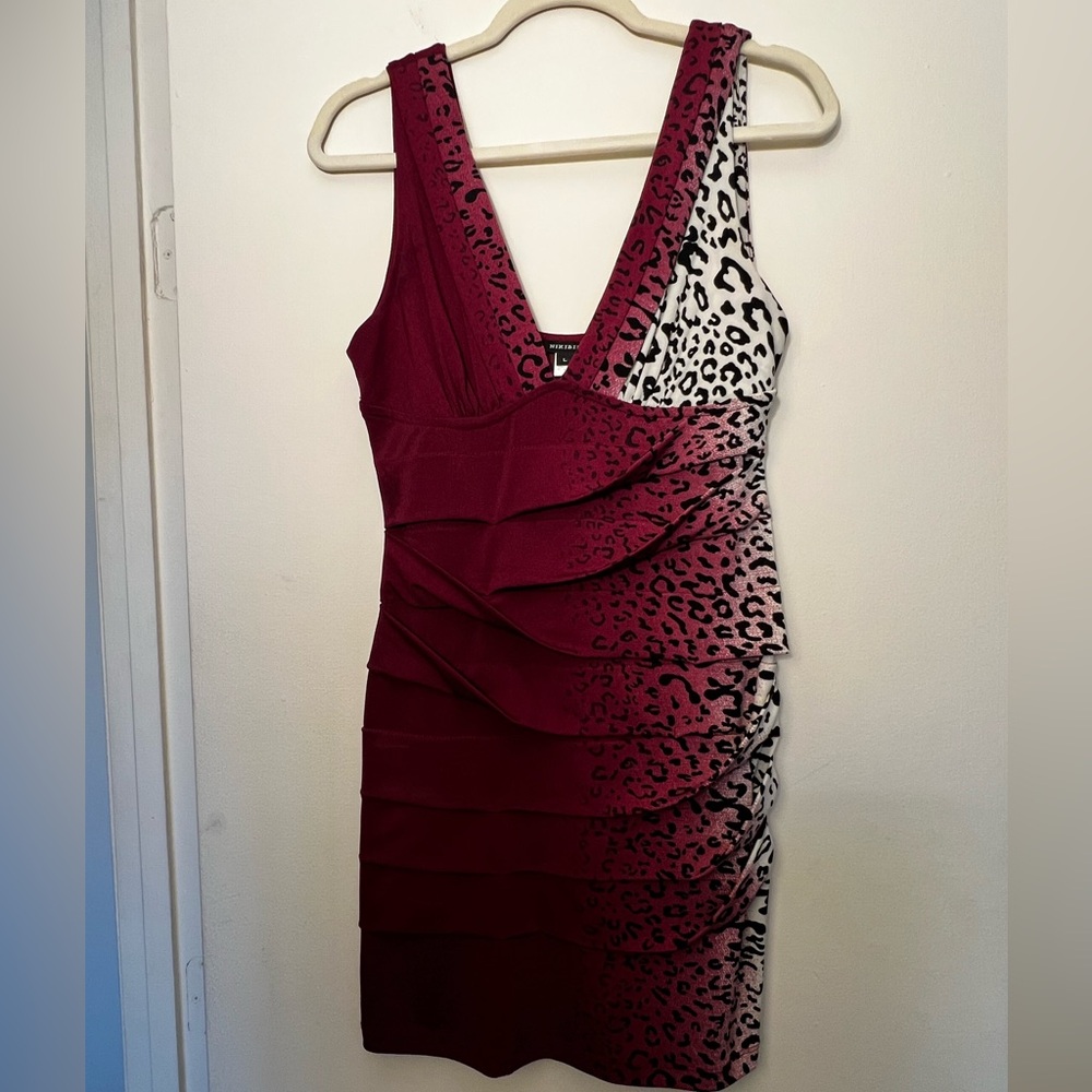 Elegant Burgundy and Black Leopard Print Dress
